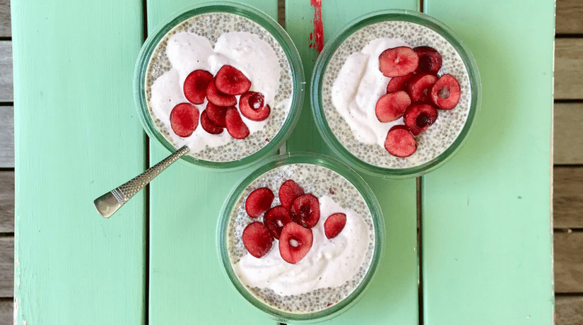 Chia Cherry Pudding with Cashew Cream